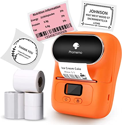 Phomemo M110S Label Maker- Mini Portable Bluetooth Thermal Label Printer for Clear Label, Barcode, Clothing, Office, Business, Compatible with Android & iOS, Orange