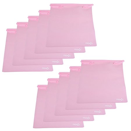 Cosmos ® 10 Pcs Women's Non-Woven Drawstring Shoe Bags for Travel Carrying, 13-3/4 x 11 Inches (Light Pink)