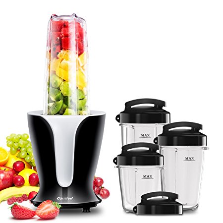 Comfee 900W High Speed Professional Blender with 4 Sizes BPA Free Tritan Portable Sport Blender Bottles(32oz/24oz/18oz/12oz) and 4 Travel Lids. Personal Blender for Smoothies, Shakes, and Baby Food