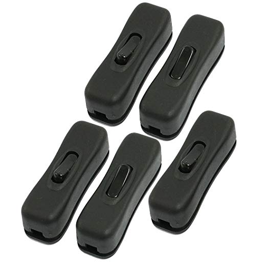 URBEST Plastic 304 Type AC 250V/125V 1A Black ON/Off Button in-Line Cord Switches for Bedroom(Pack of 5)