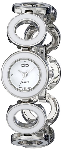 XOXO Women's XO5212 Silver-Tone and White Enamel Watch with Link Bracelet