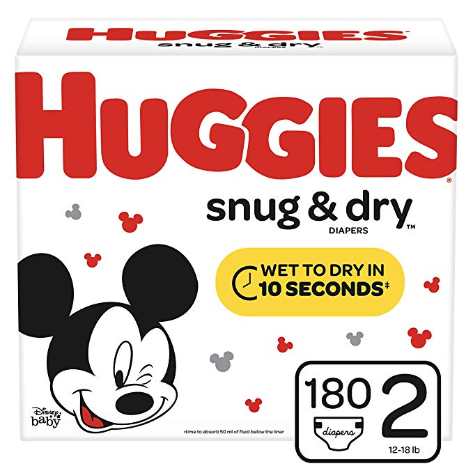 Huggies Snug & Dry Diapers, Size 2 (12-18 lb.), 180 Ct, Giant Pack (Packaging May Vary)