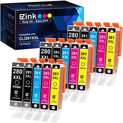 E-Z Ink (TM) Compatible Ink Cartridge Replacement for Canon PGI-280XXL CLI-281XXL to use with PIXMA TR7520 TR8520 TS6120 TS6220 TS6320 TS8120 TS8220 TS9120 TS9520 TS9521C Printer (15 Pack)