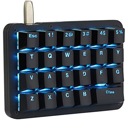 Koolertron One Handed Macro Mechanical Keyboard, Blue LED Backlit Portable Mini One-Handed Mechanical Gaming Keypad 23 Fully Programmable Keys Red Switches