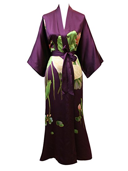 Old Shanghai Women's Silk Kimono Long Robe - Handpainted