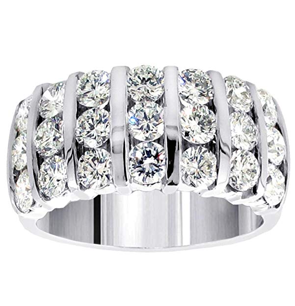VIP Jewelry Art 3.00 CT TW 7-Row Bars Channel Set Round Diamond Anniversary Ring in 14k White Gold