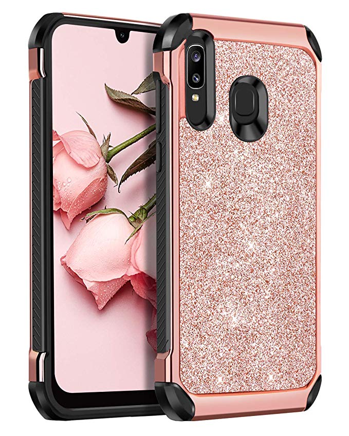 BENTOBEN Samsung Galaxy A50/A30/A20 Case, 2 in 1 Slim Hybrid Glitter Sparkle Bling Hard Cover Soft Rubber Bumper Girls Rugged Shockproof Protective Phone Case for Samsung Galaxy A50/A30/A20 Rose Gold