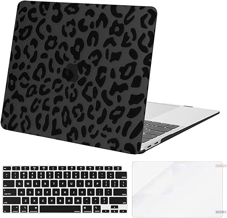 MOSISO Compatible with MacBook Air 13 inch Case 2022 2021 2020 2019 2018 Release A2337 M1 A2179 A1932 Retina Display, Plastic Leopard Grain Hard Shell Case&Keyboard Cover&Screen Protector, Black