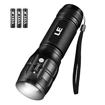 LE Mini Tactical Flashlight, Small and Super Bright Waterproof CREE Small Pocket Flashlight, 140lm Focus Adjustable and Zoomable LED Torch Light for Camping, Running, AAA Battery Included