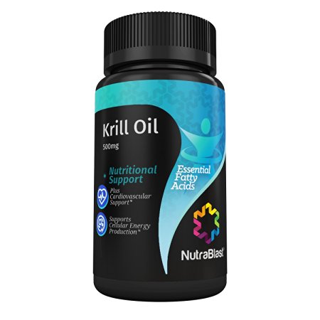 NutraBlast Krill Oil 500Mg Essential Fatty Acids Omega 3-6-9, Phospholipids and Astaxanthin - Burpless - Supports Cardiovascular System, Fat Burning, Skin, and Brain Health - Made in USA (60 Softgels)