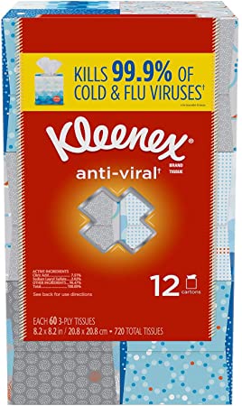 Kleenex Anti-Viral 3-Ply Facial Tissue - Cube Boxes (12 Pack, 60 tissues)