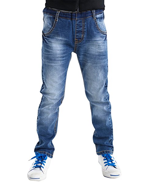 BYCR Boys’ Blue Denim Jean Elastic Waist Pants for Kids Size 4-18 No. 71500092