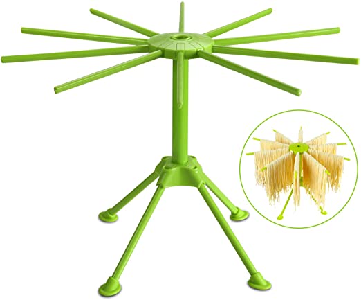 Pasta Drying Rack with 10 Bar Handles, Green Collapsible Household Noodle Dryer Rack Hanger (10 Bar Handles, Green)