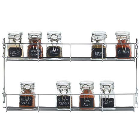 VonShef 2 Tier Spice Rack Chrome Plated (Easy Fix) For Herbs and Spices Suitable for Wall Mount or Inside Cupboard