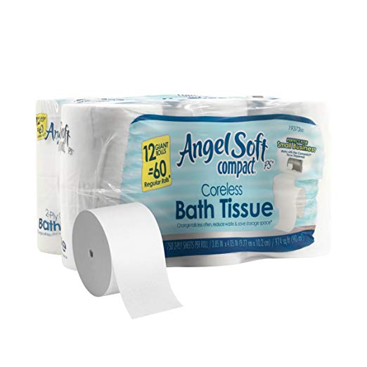 Angel Soft Professional Series Compact Premium Embossed Coreless 2-Ply Toilet Paper by GP PRO (Georgia-Pacific), 1937300, 750 Sheets Per Roll, 12 Rolls Per Case