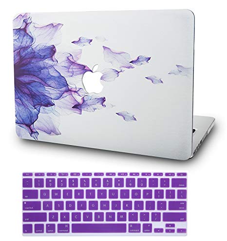 KEC Laptop Case for New MacBook Air 13" Retina (2018, Touch ID) w/Keyboard Cover Plastic Hard Shell Case A1932 (Purple Flower)