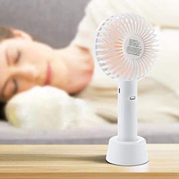 Mini Handheld Fan with Cell Phone Holder, Personal Portable Stroller Table Fan with USB Rechargeable Battery Operated Cooling Electric Fan for Office Room Outdoor Household Traveling (White)