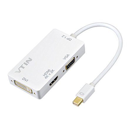 [Mini DP 1.2 Version/4Kx2K Full HD] VicTsing Mini DisplayPort (Thunderbolt Port Compatible) to HDMI/DVI/VGA Male to Female 3-in-1 Adapter DisplayPort 1.2 Enables Full 4K x 2K Resolution, 3D Stereo Beyond Full HD Compatible for Apple Mac Macbook Pro Air iMac Microsoft Surface Pro - White