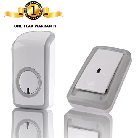 Wireless Doorbell Kits,Waterproof Plug-in Push Button Receiver&1000-Feet Remote Operating Range Tansmitter with 48 Melodies Chimes,6 Volum Levels and LED Indicator,No Batteries Required for Receiver