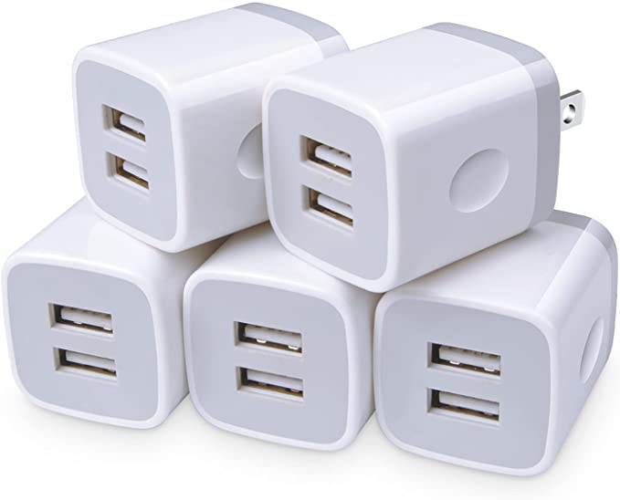 USB Charger Wall Plug, FiveBox 5Pack 2.1Amp Fast 2Ports USB Wall Charger Power Adapter Charging Block Base Charger Brick Charger Cube Charger Box Compatible iPhone 13/12/11/Xs/XR/X/8/7/6, Android