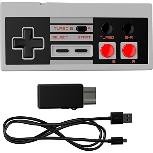 Mekela Rechargeable 2.4GHz Wireless Controller Gamepad [TURBO EDITION] for Nintendo NES mini classic Edition (Gray)