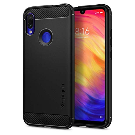 Spigen, Rugged Armor, Case for Xiaomi Redmi Note 7, Original Patent Design Flexible Black TPU Ergonomic Grip Phone Cover for Redmi Note 7 Case