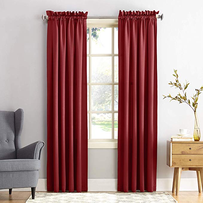 Sun Zero Barrow Energy Efficient Rod Pocket Curtain Panel, 54" x 108", Brick Red, One Panel