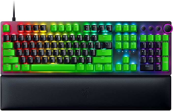 Razer Huntsman V2 Optical Gaming Keyboard   PBT Keycap Upgrade Set Bundle: Linear Optical Black/Green Keycaps