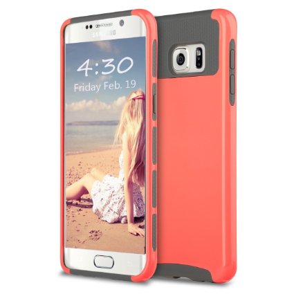 Galaxy S6 Edge Plus Case, ULAK [2 in 1 Shield] Dual Layer Hybrid Case with Soft TPU and Hard PC Design for Samsung Galaxy S6 Edge Plus (5.7" inch) 2015 Release Coral Pink/Gray