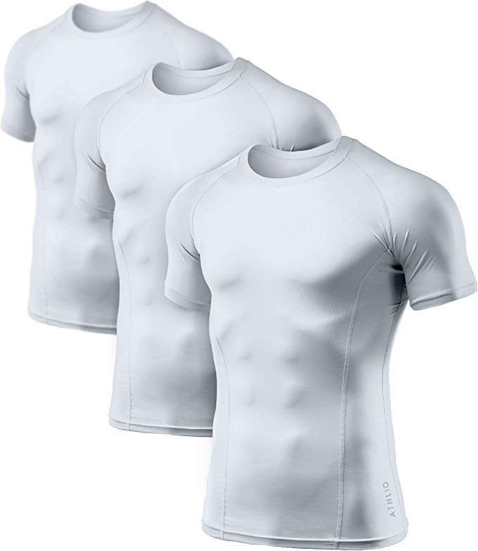 ATHLIO Men's (Pack of 1 or 3) Cool Dry Compression Short Sleeve Sports Baselayer T-Shirts Tops