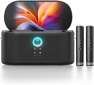 Karaoke Machine, Bluetooth Speaker with Screen for Lyrics Display for Adults Kids, Portable TWS PA System with 2 Wireless Microphone (Auto Charging) with WiFi & HDMI for Party Home TV Outdoor