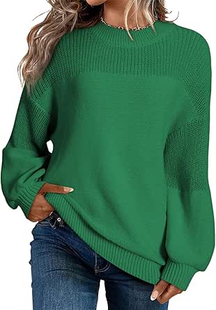 Dokotoo Women's Casual Long Sleeve Sweaters Loose Crewneck Knit Solid Pullover Sweater Jumper Tops