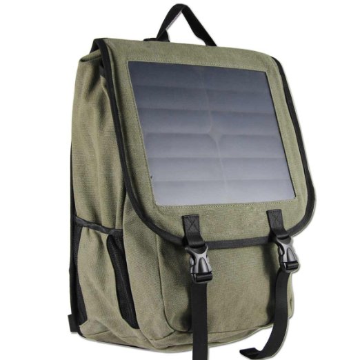 10 Watts Solar Power Backpack, Canvas Material Bag, Solar Power Charger with Voltage Regualte Charging For iPhone, iPad, SAMSUNG, Gopro Cameras etc. 5V Device. (Green)