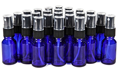 Vivaplex, 24, Cobalt Blue, 15 ml (1/2 oz) Glass Bottles, with Black Fine Mist Sprayer's