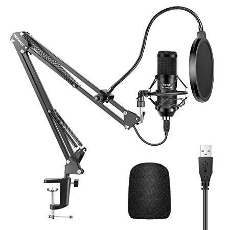Neewer USB Microphone Kit 192KHZ/24BIT Plug&Play Computer Cardioid Mic Podcast Condenser Microphone with Professional Sound Chipset for PC Karaoke/YouTube/Gaming Record, Arm Stand/Shock Mount (Black)