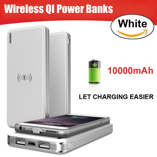 Qi Wireless Power Bank 10000mAh Portable Wireless Charger Power Bank 2 in 1 Fast Charging External Battery Pack ToullGo for Qi Devices iPhone 66s Plus Samsung Galaxy S5S6S7 Edge Note5 White