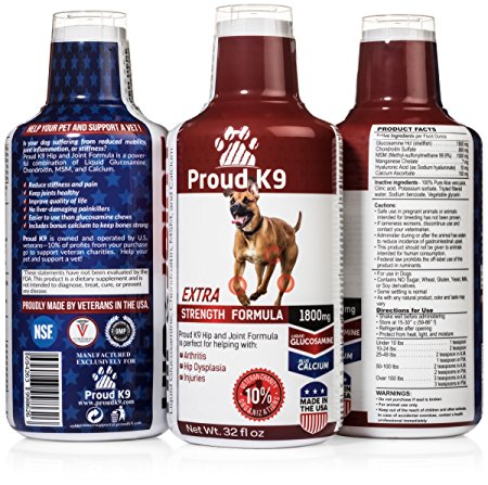 Liquid Glucosamine for Dogs Chondroitin, MSM, and Calcium, Organic - Hip and Joint Supplement - Natural Arthritis Pain Relief - 32 oz