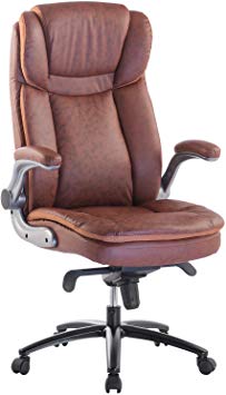 TOPSKY High Back Home Office Chair Flip-up Arms Thick Padding Recline/Angle Degree Locking Memory Foam Seat(Brown)