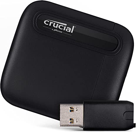 Crucial X6 2TB Portable SSD with USB-A adapter - up to 800MB/s - PC and Mac, USB 3.2 External Solid State Drive - CT2000X6SSD9