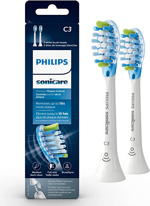 Philips Sonicare Premium Plaque Control RFID Replacement Brush Heads, 2 Pack, HX9042/65, White