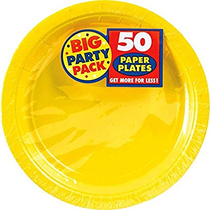 Big Party Pack Paper Dinner Plates 9-Inch, 50/Pkg, Sunshine Yellow