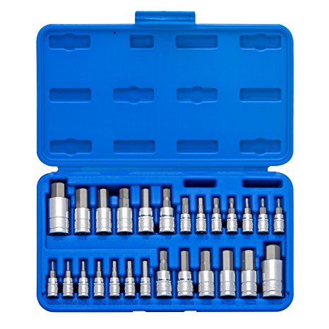 Neiko 01144A Tamper-Proof Hex Bit Socket Set, 26 Pieces | SAE 5/64-9/16”, Metric 2-14MM