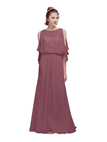 AW Womens Long Chiffon Bridesmaid Dresses with Sleeves Plus Size Formal Evening Gown