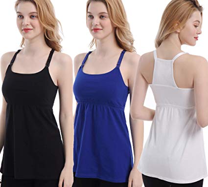 CAKYE 3PACK Nursing Tank Tops Maternity Bra Postpartum Breastfeeding Cami Shirt