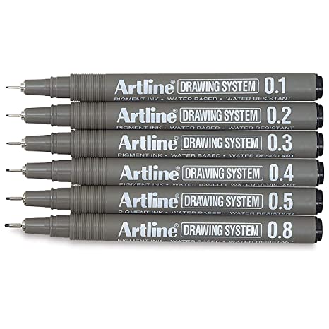 Artline Drawing System Fineliner Pen | Acid Free Pen | Water Based Ink | Technical Drawing Pens For Drafting, Illustrating, Graphic Design,Mandala Art | Set Of 6 Fineliner Pen