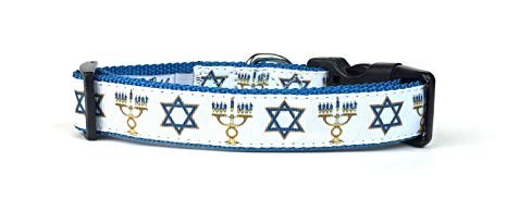 Midlee Hanukkah Star of David Menorah Nylon Ribbon Dog Collar