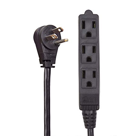 Electes 30 Feet 3 Outlet Grounded Heavy Duty Extension Cord, Multi 3 Outlet, 3 Prong Grounded, Angled Flat Plug, Round Wire, Indoor/Outdoor, 16/3, SPT3, SJTW, UL Listed, Black
