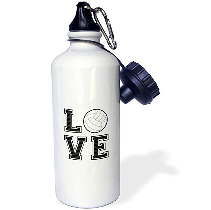 3dRose wb_223341_1"Print of Love Volleyball" Sports Water Bottle, 21 oz, White