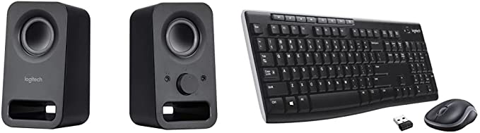 Logitech Z150 Compact Multimedia Stereo Speakers, 3.5mm Audio Input, Integrated Controls - Midnight Black & MK270 Wireless Keyboard and Mouse Combo for Windows, 2.4 GHz Wireless - Black