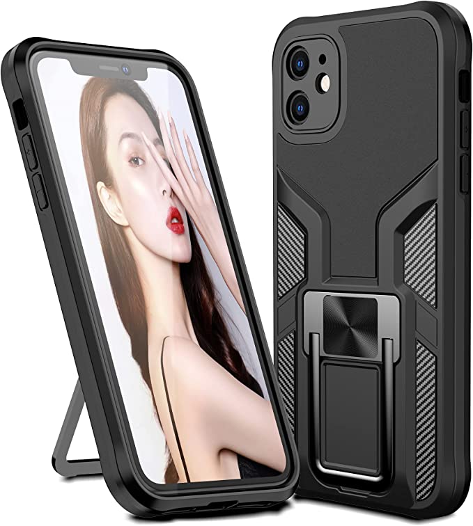iPhone 11 Case, Rugged Designed Ring Kickstand Phone Case Heavy Duty Military Grade Drop Proof Cover for iPhone 11,Black